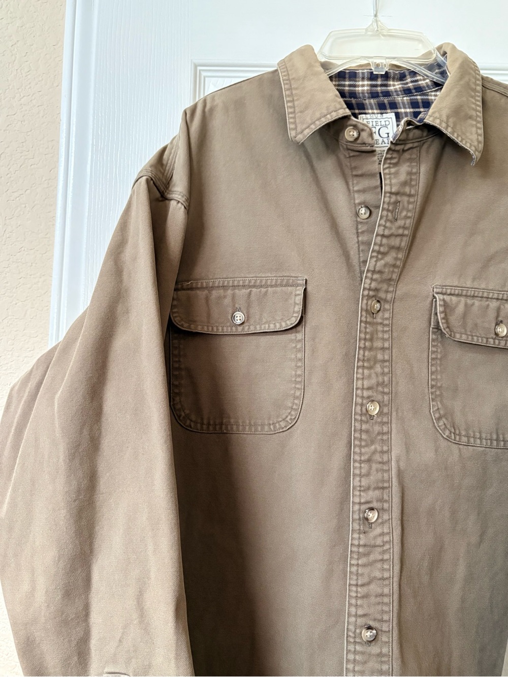 Field Gear Classic Khaki Green Fleece Plaid Lined Button-Down Shirt Jacket Large - Picture 6 of 12